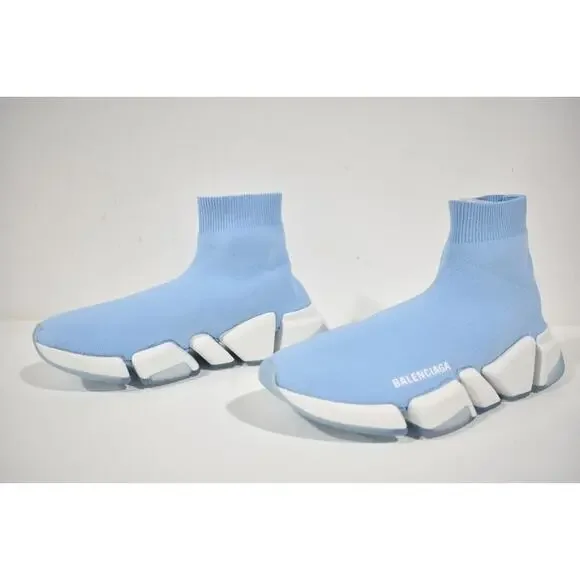 Balenciaga Speed 2.0 Sock Light Blue White High Top Knit Pull Trainer Sneaker 36 - Picture 10 of 12